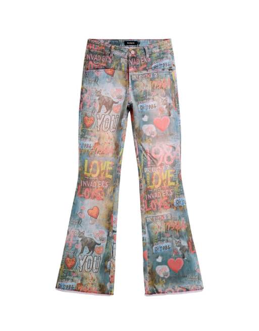Desigual - Vaqueros de campana azules estampados, 4 de 4