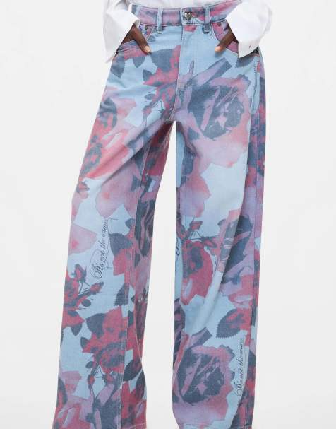 Desigual - Vaqueros de pernera ancha estampados en azul - view 1