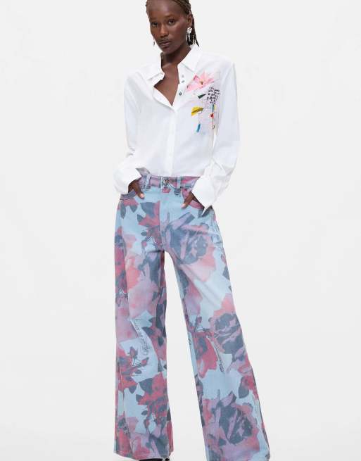 Desigual - Vaqueros de pernera ancha estampados en azul, 2 de 4