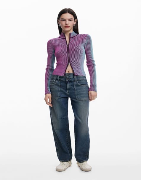 Desigual - Veste en maille à double fermeture éclair - Violet - view 1