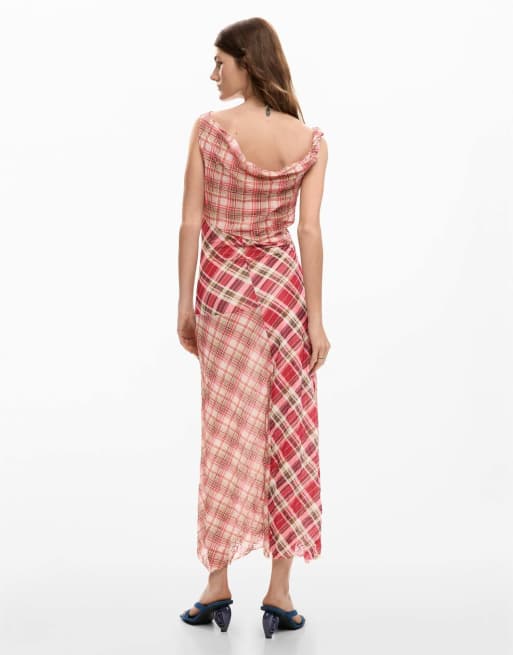 Desigual - Vestido a cuadros escoceses rojos de tirantes, 2 de 4