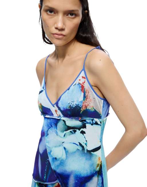 Desigual - Vestido asimétrico estampado azul, 3 de 4