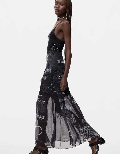 Desigual - Vestido estampado con tirantes en negro, 3 de 4