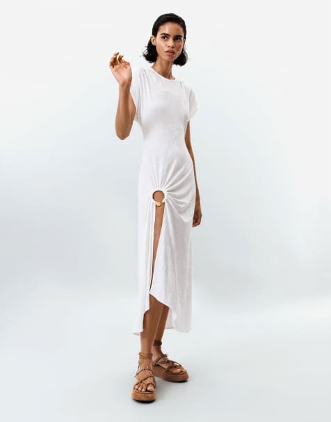 Desigual Vestido flocado manga corta in white - view 1