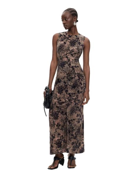 Desigual - Vestido largo negro flocado - view 1
