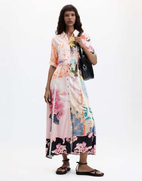 Desigual - Vestido largo rosa estampado - view 1