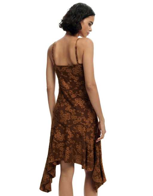 Desigual - Vestido marrón asimétrico de tirantes, 2 de 4