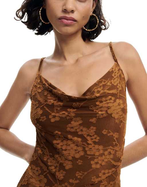 Desigual - Vestido marrón asimétrico de tirantes, 3 de 4