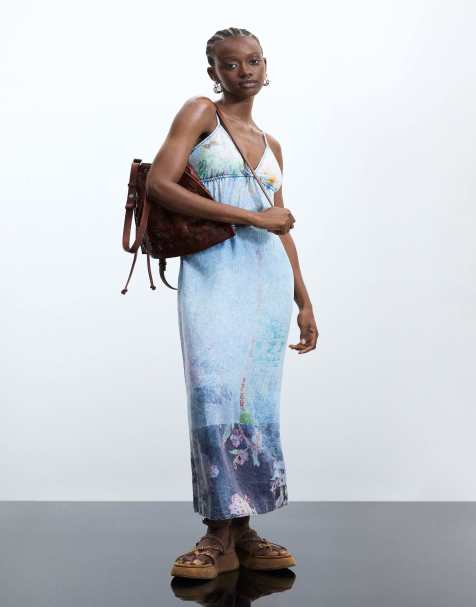 Desigual - vestido maxi vaquero azul con tirantes - view 1