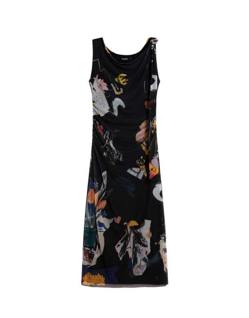 Desigual - vestido midi collage en negro, 4 de 4