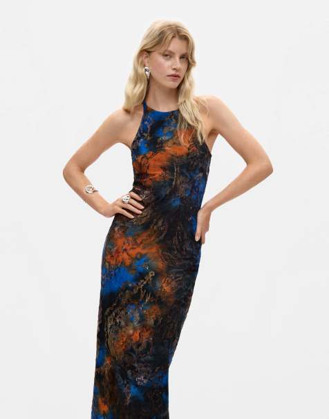 Desigual vestido midi con efecto flocado en azul - view 1