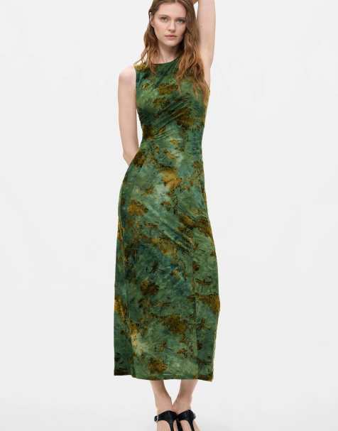 Desigual - Vestido midi flocado en verde - view 1