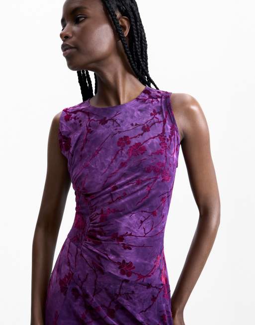 Desigual - Vestido midi morado flocado, 4 de 4