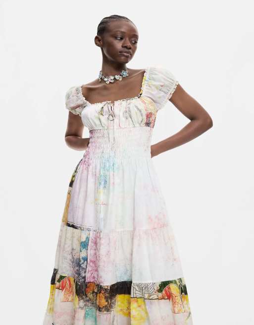 Desigual - Vestido multicolor de manga corta de 100% algodón