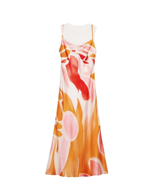 Desigual - Vestido naranja con diseño 2 en 1 de tirantes, 4 de 4