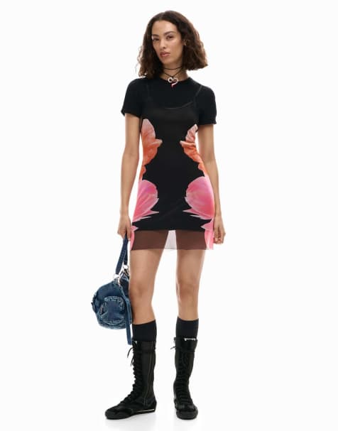 Desigual - Vestido negro con estampado floral - view 1