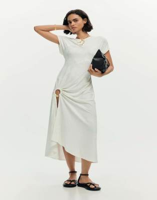 Desigual - Vestido - Robe floquée à manches courtes - Banc-Blanc