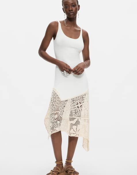 Desigual vestito asimmetrico all'uncinetto bianco - view 1