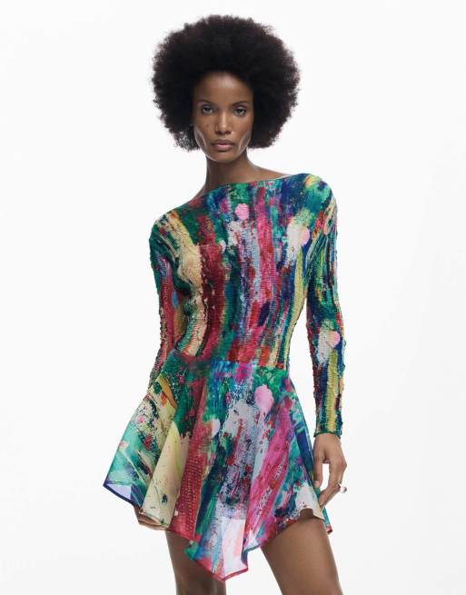 Desigual - Vestito asimmetrico nero arricciato, 4 di 4