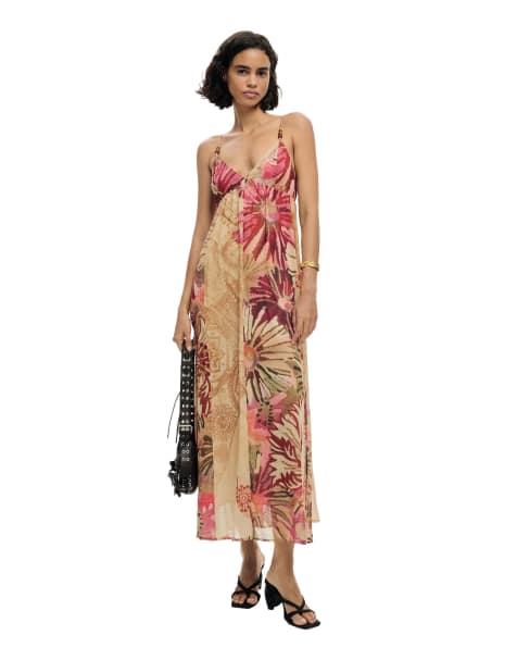 Desigual - Vestito lungo rosa con stampa - view 1