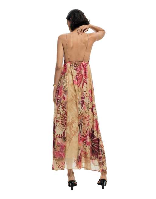 Desigual - Vestito lungo rosa con stampa, 2 di 4