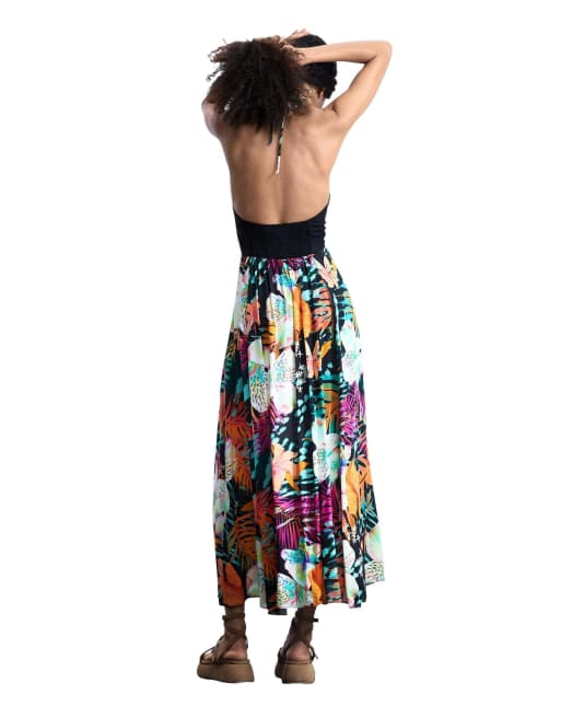 Desigual - Vestito lungo tropicale nero, 2 di 4