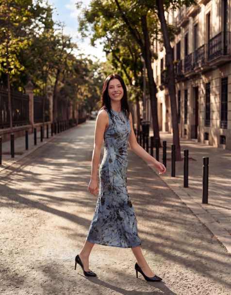 Desigual - Vestito midi floccato blu - view 1