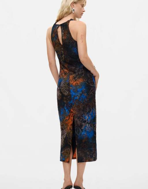 Desigual vestito midi floccato blu, 3 di 4