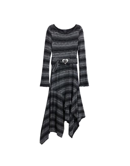 Desigual vestito midi in maglia asimmetrico grigio, 4 di 4