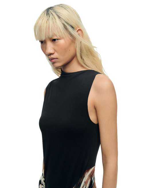 Desigual - Vestito nero senza maniche stampato, 3 di 4