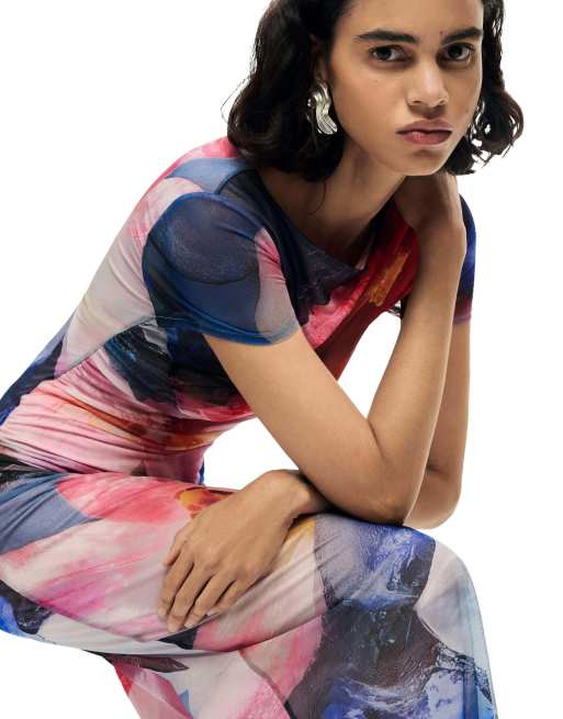 Desigual vestito senza maniche stampato multicolore, 3 di 4