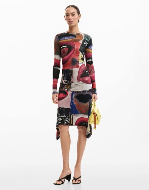 Desigual - Vestito stampato nero con bocche - view 1