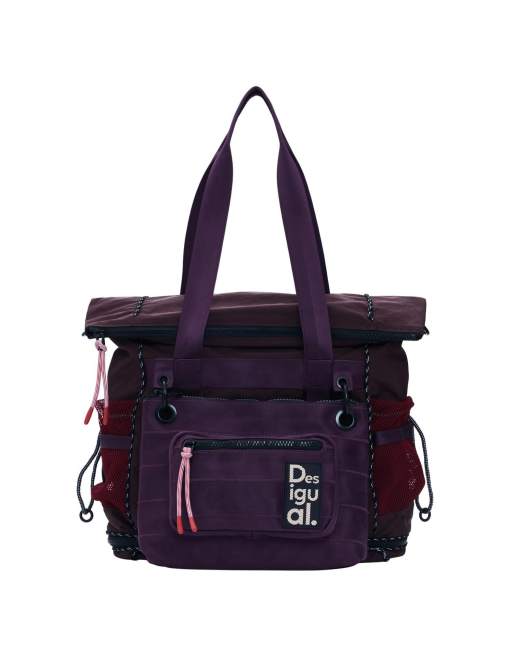 Desigual - Voyager - Mochila grande roja y morada con diseño multiposición