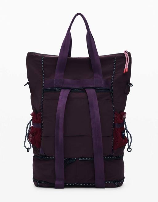 Desigual - Voyager - Mochila grande roja y morada con diseño multiposición, 3 de 4