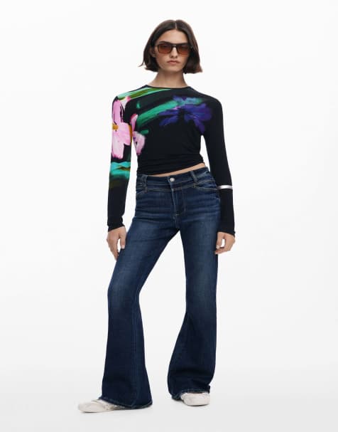 Desigual Washed flared jeans in blue