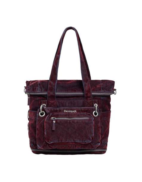 Desigual zaino grande multi-posizione in denim vellutato rosso - view 1