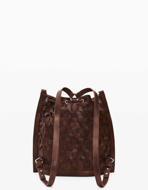 Desigual - Zaino medio marrone intrecciato con coulisse, 2 di 4