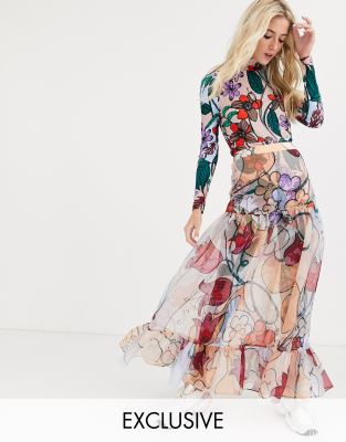 sheer floral maxi dress