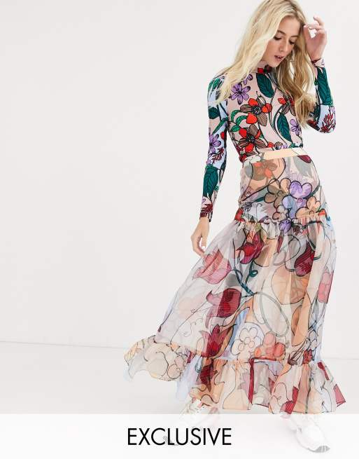 Desree Akorahson maxi skirt in sheer floral organza