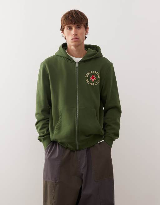Deus Ex Machina basto zip through hoodie in khaki green