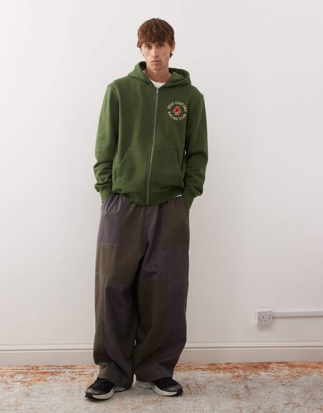 Deus Ex Machina basto zip up logo hoodie in khaki green | ASOS