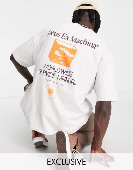 Deus Ex Machina - Beige T-shirt med 'Nimbus'-print bagpå i kragtigt stof - Kun hos ASOS