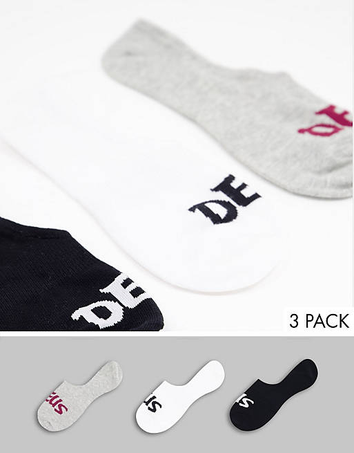 Deus Ex Machina curvy trainer socks with logo in multi 3 pack