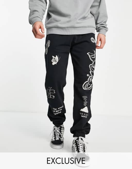 Deus Ex Machina – Czarne joggersy z nadrukami – tylko w ASOS