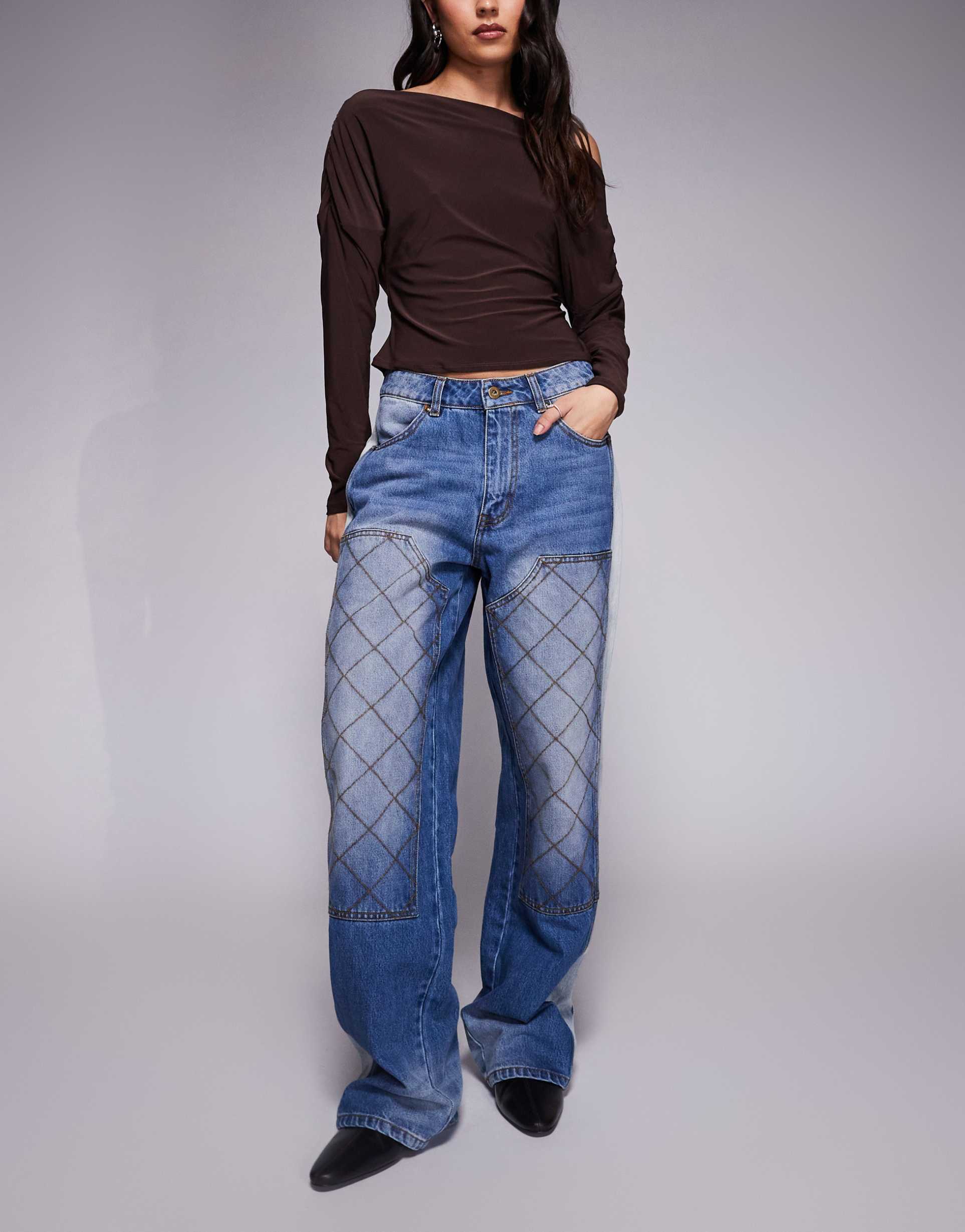 deus ex machina dayton double knee denim jeans in mid wash blue