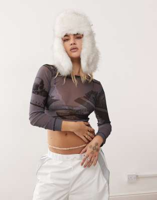 dream machine mesh long sleeve top in boulevard-White