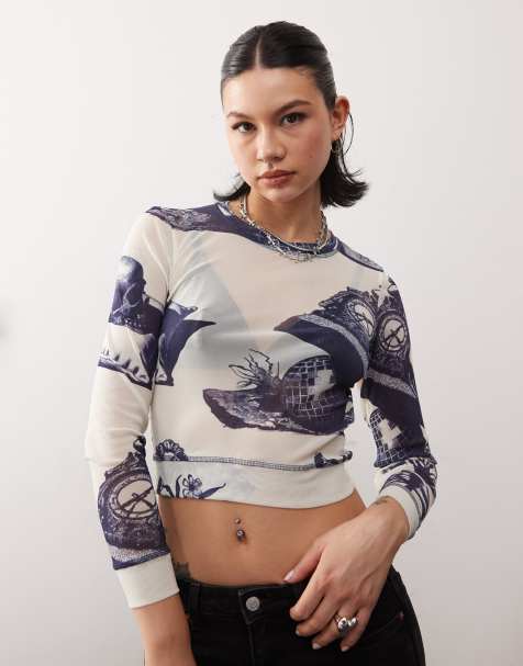 Deus Ex Machina dream machine mesh long sleeve top in indigo