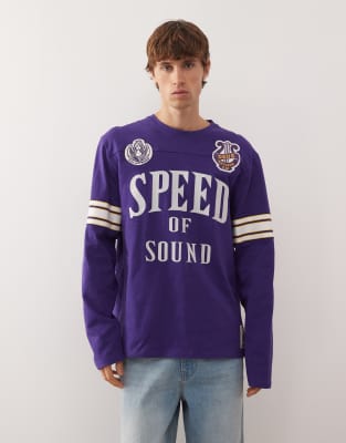 Deus Ex Machina Eight Track Heavyweight Long Sleeve Jersey Top In Purple