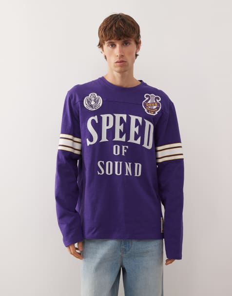 Deus Ex Machina eight track heavyweight long sleeve jersey top in dark purple - view 1