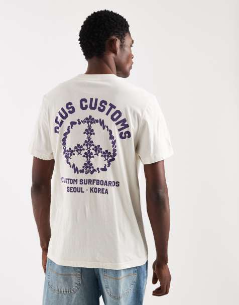 Deus Ex Machina 100% cotton t-shirt with logo back print in vintage white